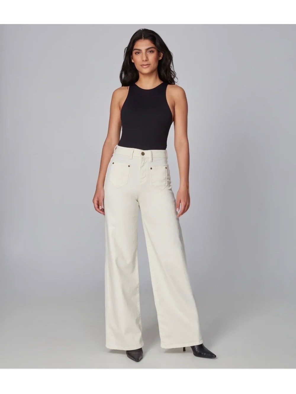LOLA Jeans Milan High Rise Wide Leg Ivory Flat Pocket Denim Women’s 70s Luxury - Picture 1 of 9